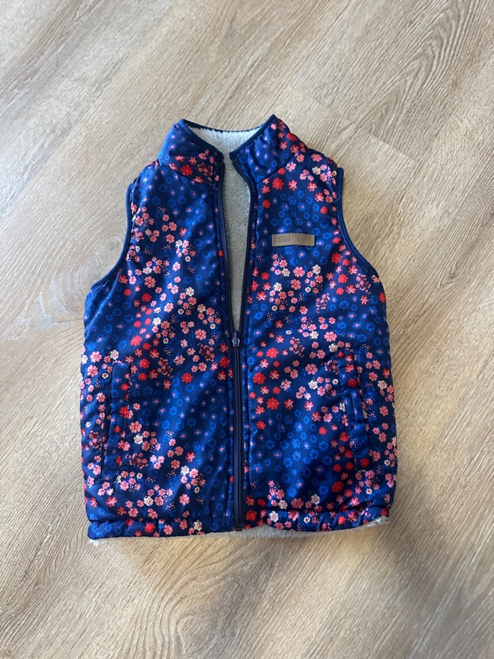 Buffalo David Bitton Girls Navy Floral Puffer Vest Reversible